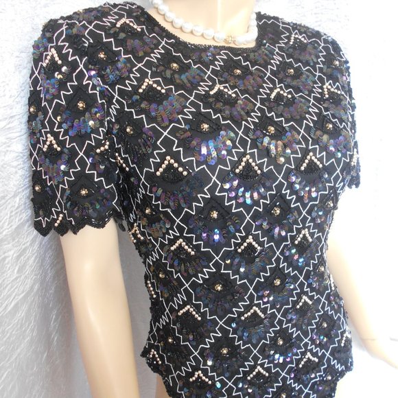 Nwt LAURENCE KAZAR Fully Beaded Evening Blouse M - Picture 2 of 5